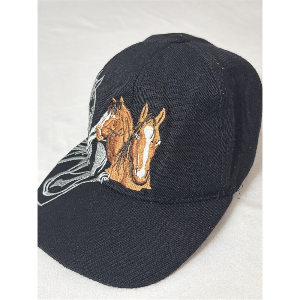 YX Hat Black Multicolor Embroidered Horse Heads Adjustable Strap Vtg Ranch Hat - Picture 3 of 16